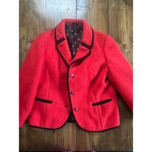 Bayern Loden Munchen Vintage Red Boiled Wool Jacket Black Trim Floral Lining